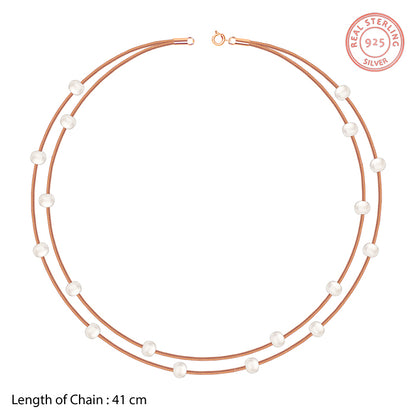 Rose Gold Layered Pearl Station Necklace