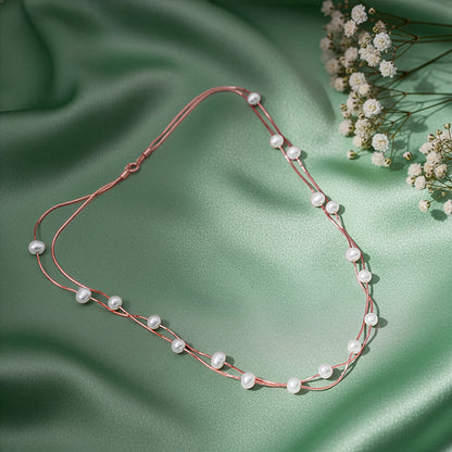 Rose Gold Layered Pearl Station Necklace