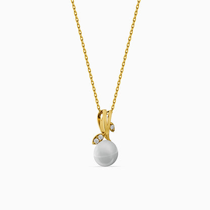 Golden Constance Flora Pearl Pendant with Link Chain