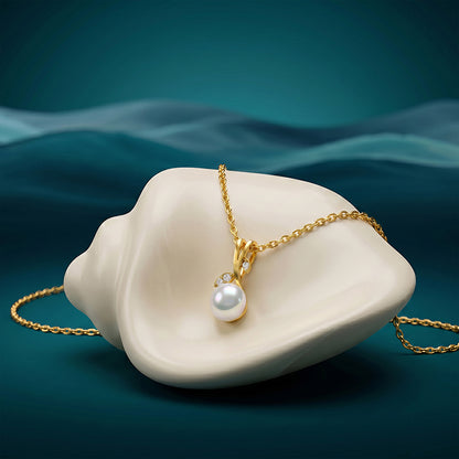 Golden Constance Flora Pearl Pendant with Link Chain