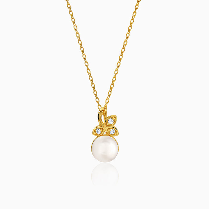 Golden Theda Blossom Pearl Pendant with Link Chain