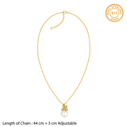 Golden Theda Blossom Pearl Pendant with Link Chain