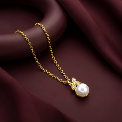 Golden Theda Blossom Pearl Pendant with Link Chain
