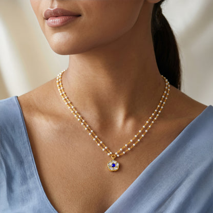 Golden Motika Pendant with Pearl Chain