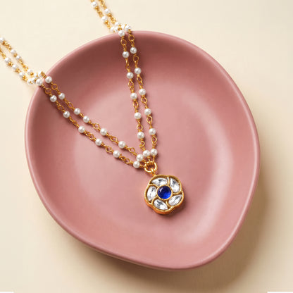 Golden Motika Pendant with Pearl Chain