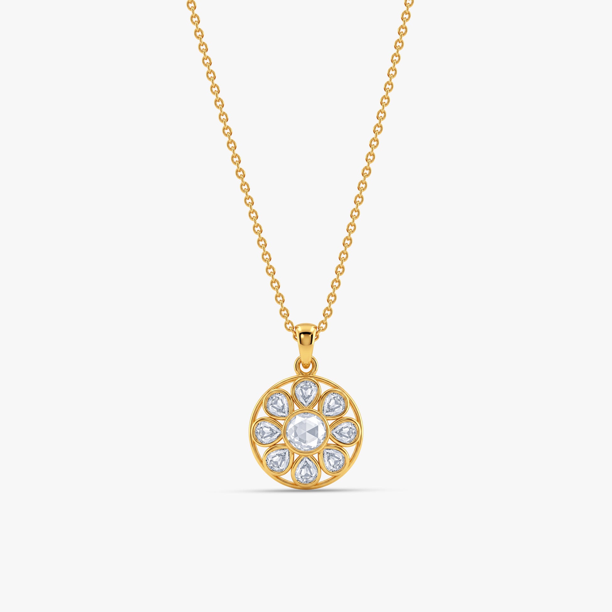 Golden Floral Medallion Pendant with Link Chain