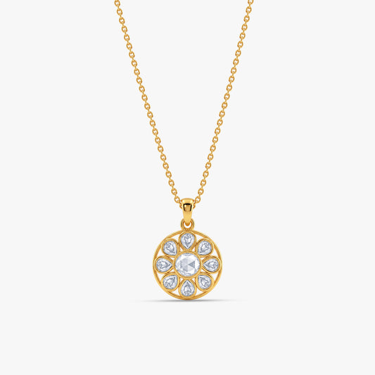 Golden Floral Medallion Pendant with Link Chain