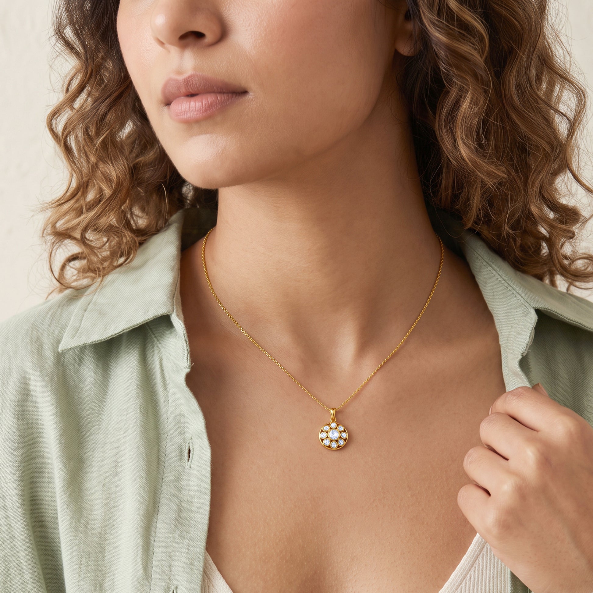 Golden Floral Medallion Pendant with Link Chain