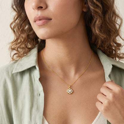 Golden Floral Medallion Pendant with Link Chain