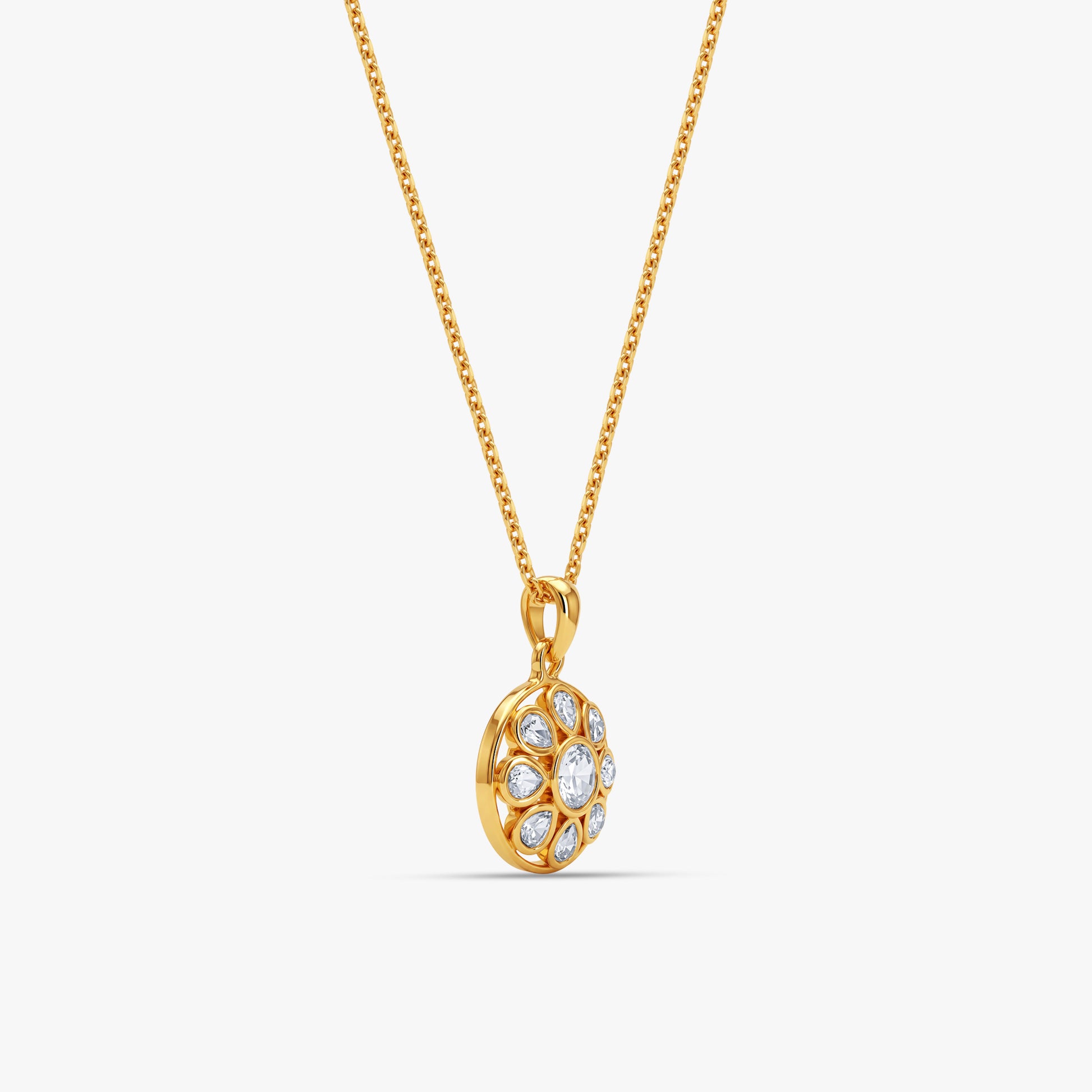 Golden Floral Medallion Pendant with Link Chain