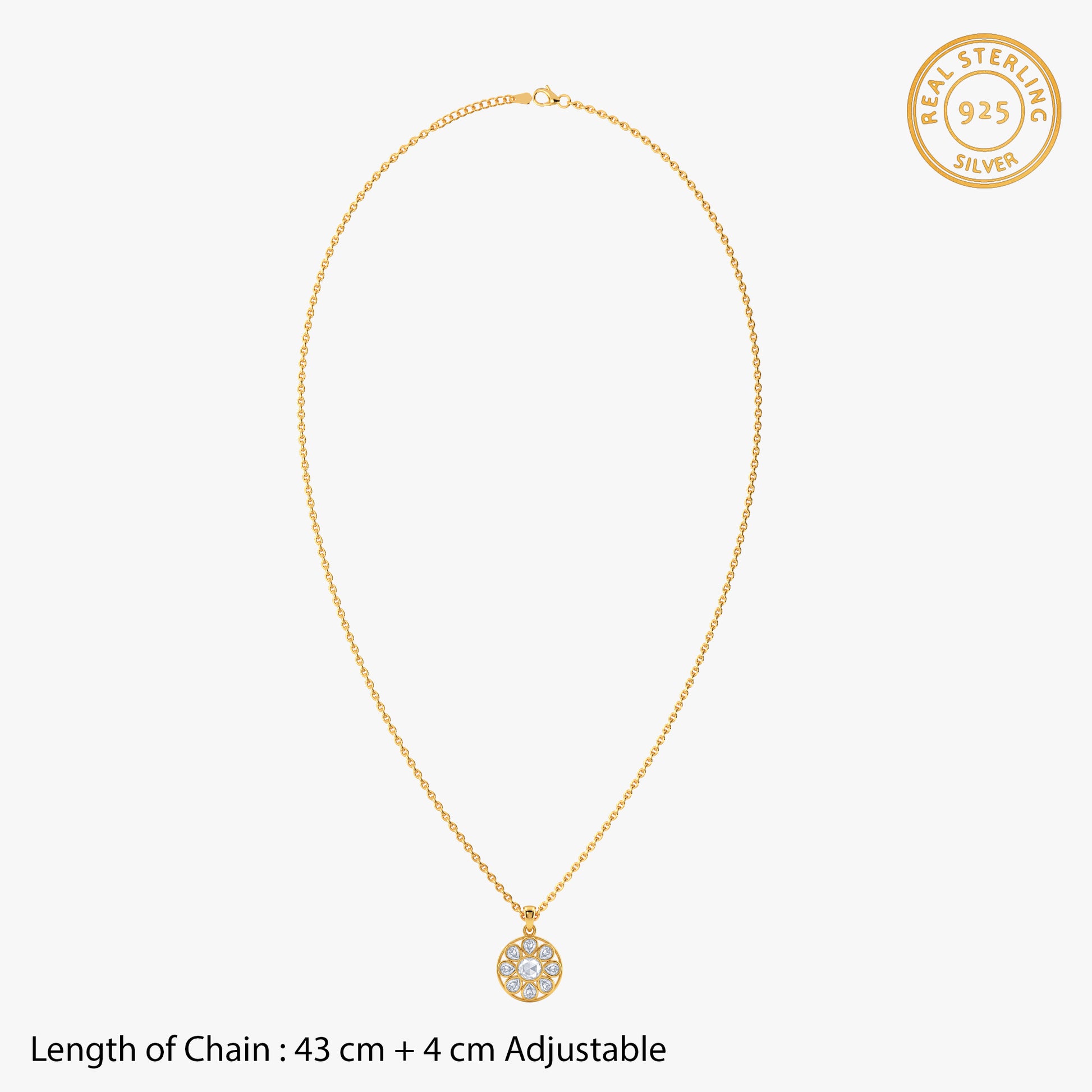 Golden Floral Medallion Pendant with Link Chain
