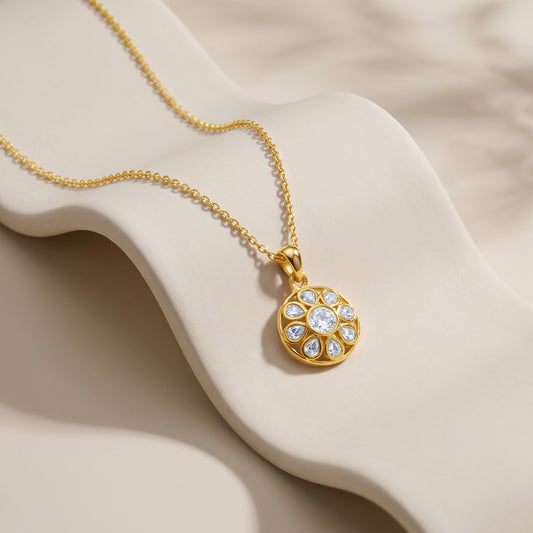 Golden Floral Medallion Pendant with Link Chain