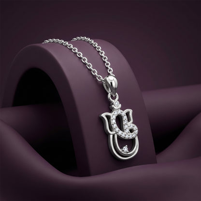 Silver Ganapati Ji Pendant with Link Chain