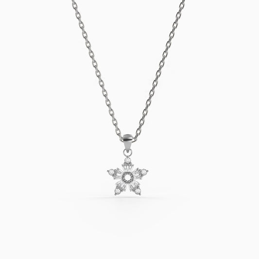 Silver Snowflake Bloom Pendant with Link Chain