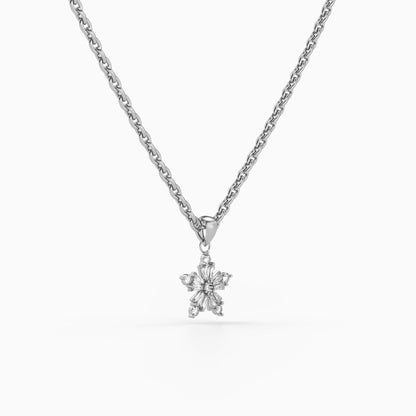 Silver Snowflake Bloom Pendant with Link Chain