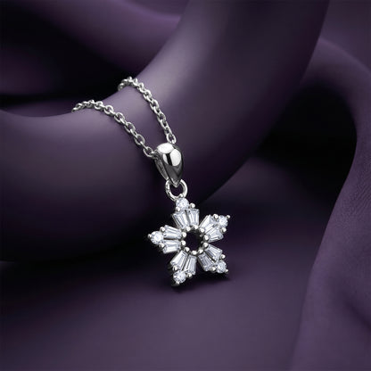 Silver Snowflake Bloom Pendant with Link Chain