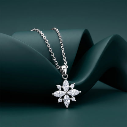 Silver Celeste Floral Pendant with Link Chain