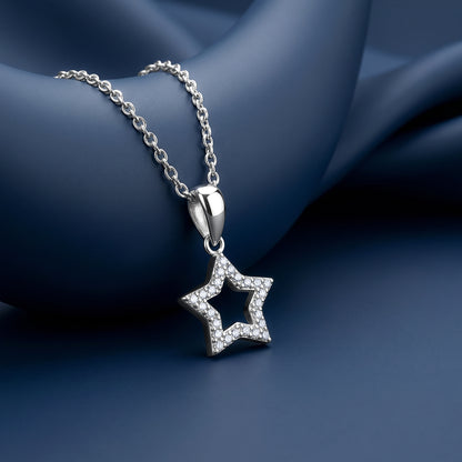 Silver Twinkle Star Pendant with Link Chain