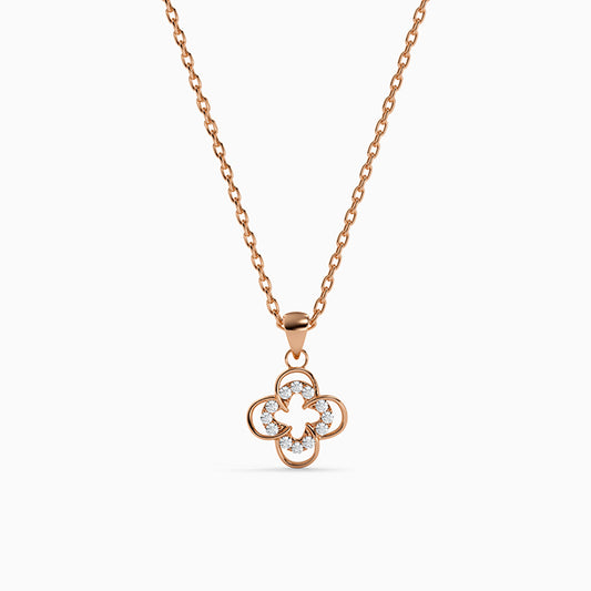 Rose Gold Starlit Clover Pendant with Link Chain