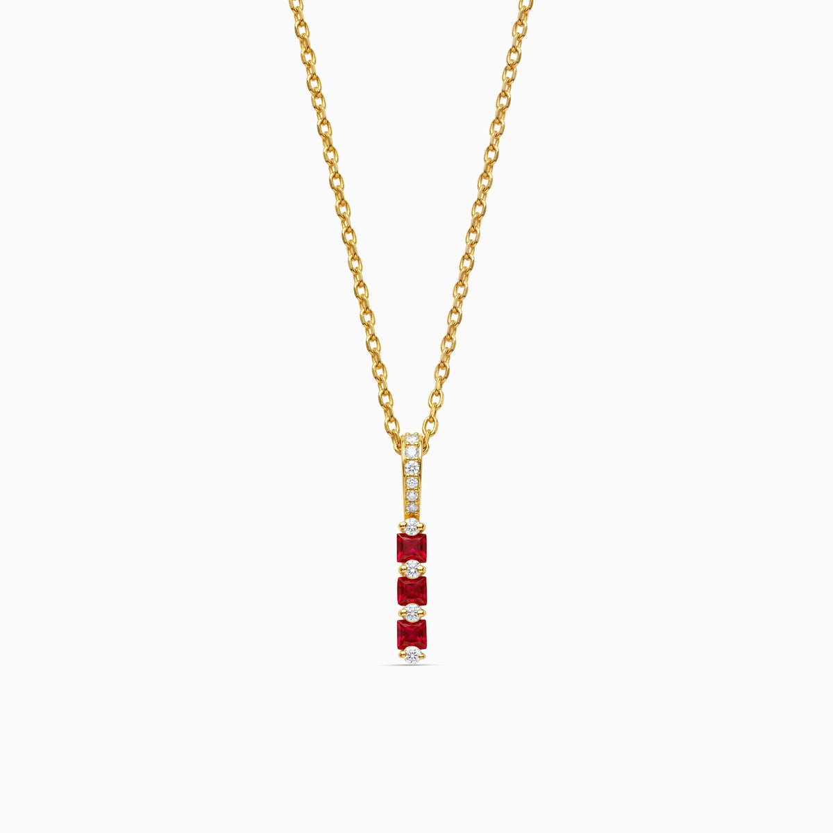 Golden Ruby Bar Pendant With Link Chain