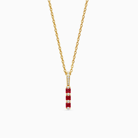 Golden Ruby Bar Pendant With Link Chain