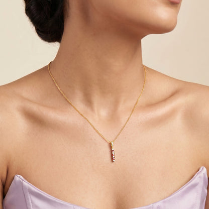 Golden Ruby Bar Pendant With Link Chain