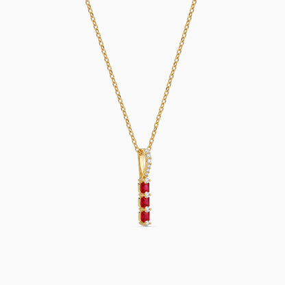 Golden Ruby Bar Pendant With Link Chain