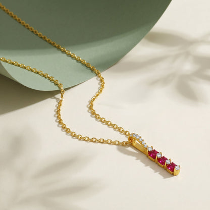 Golden Ruby Bar Pendant With Link Chain