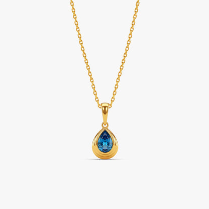 Golden Blue Tear Pendant With Link Chain