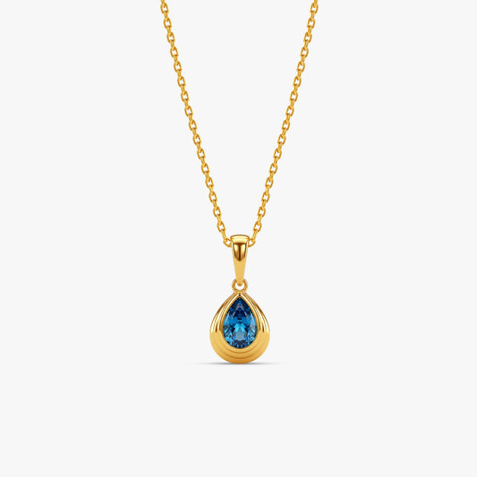 Golden Blue Tear Pendant With Link Chain