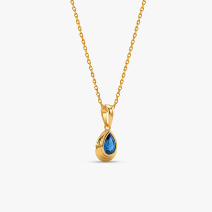 Golden Blue Tear Pendant With Link Chain
