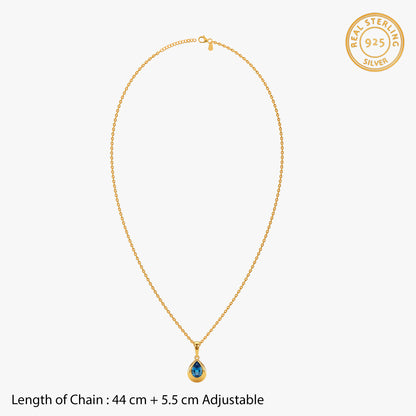 Golden Blue Tear Pendant With Link Chain