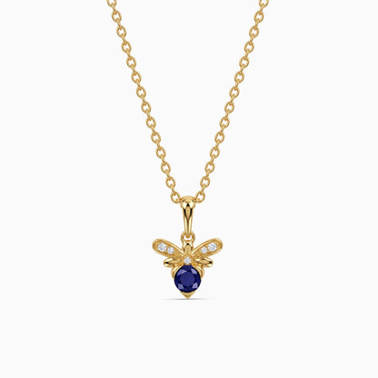 Golden Bee Blue Stone Pendant With Link Chain