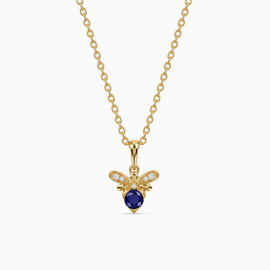 Golden Bee Blue Stone Pendant With Link Chain