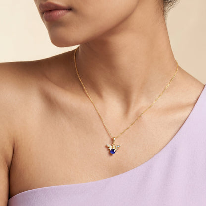 Golden Bee Blue Stone Pendant With Link Chain