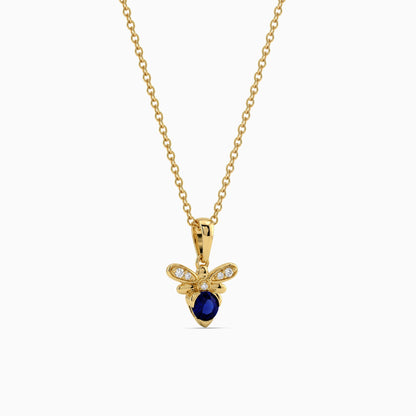 Golden Bee Blue Stone Pendant With Link Chain