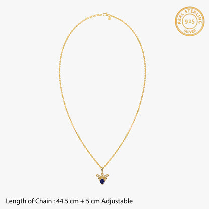 Golden Bee Blue Stone Pendant With Link Chain