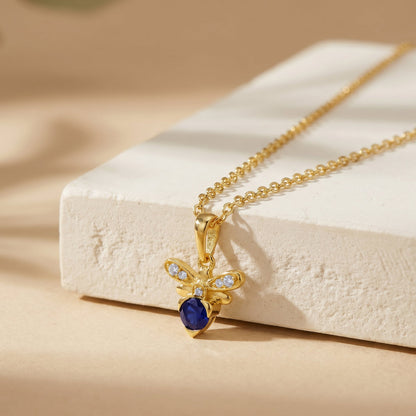 Golden Bee Blue Stone Pendant With Link Chain