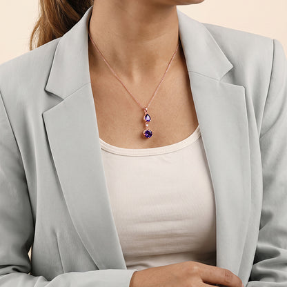 Rose Gold Violet Cascade Pendant With Link Chain