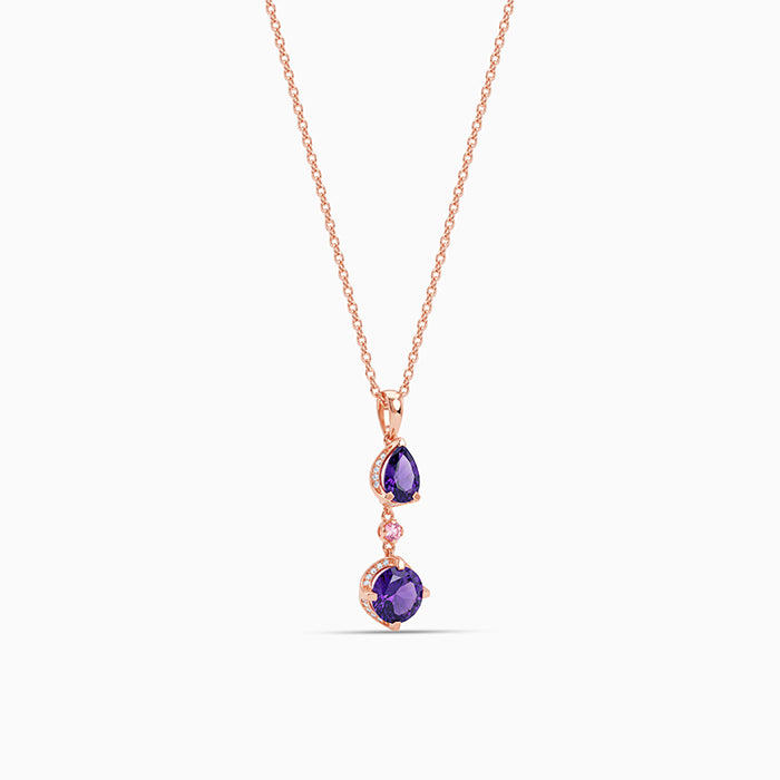 Rose Gold Violet Cascade Pendant With Link Chain