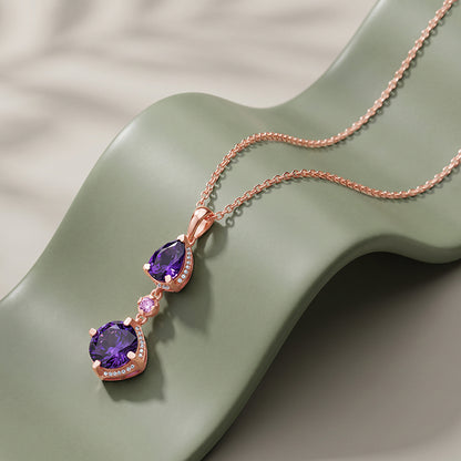 Rose Gold Violet Cascade Pendant With Link Chain