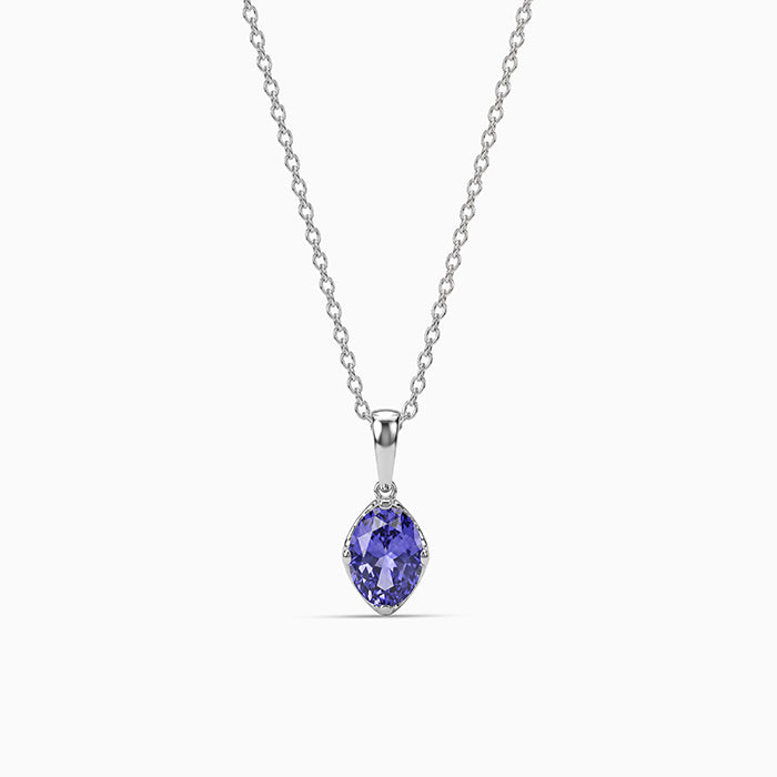 Silver Sapphire Glow Pendant With Link Chain