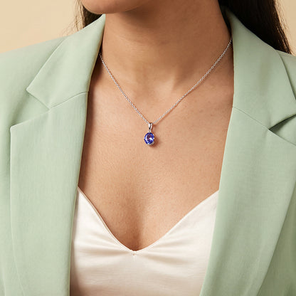 Silver Sapphire Glow Pendant With Link Chain