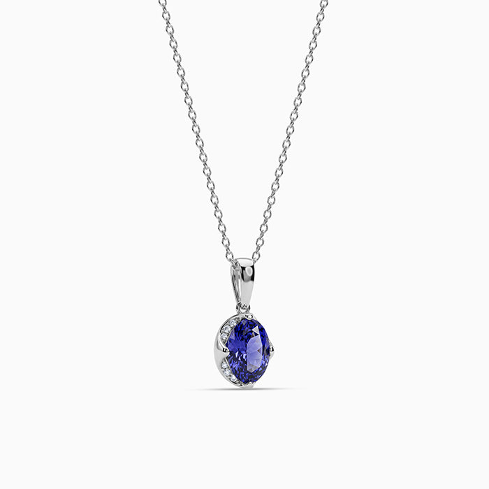Silver Sapphire Glow Pendant With Link Chain