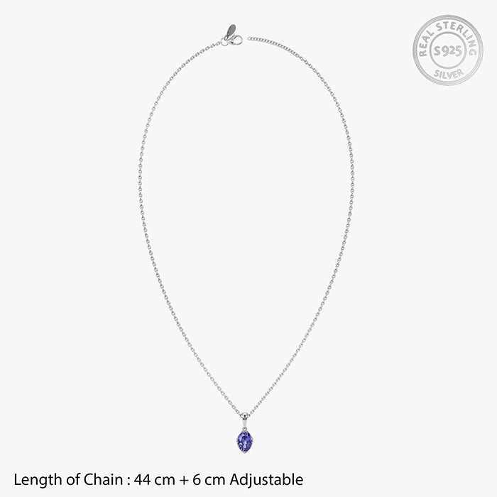 Silver Sapphire Glow Pendant With Link Chain