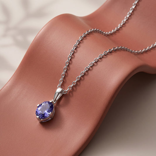 Silver Sapphire Glow Pendant With Link Chain