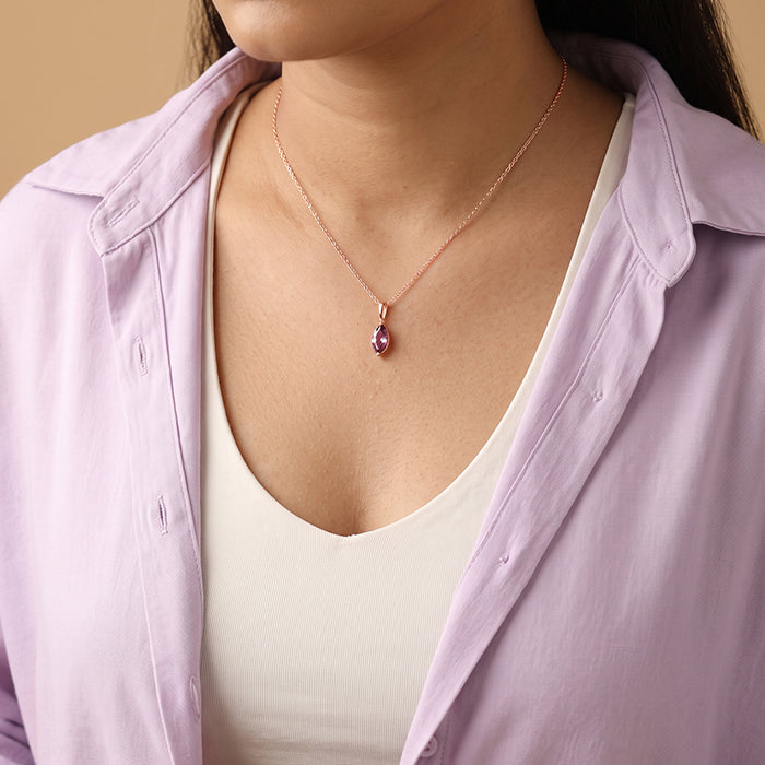 Rose Gold Marquise Grace Pendant With Link Chain