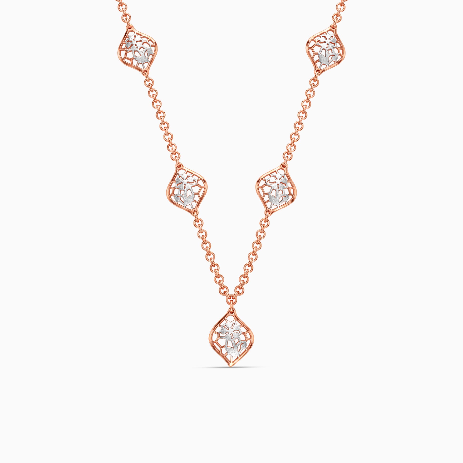 Dual Tone Petal Frame Silver Necklace