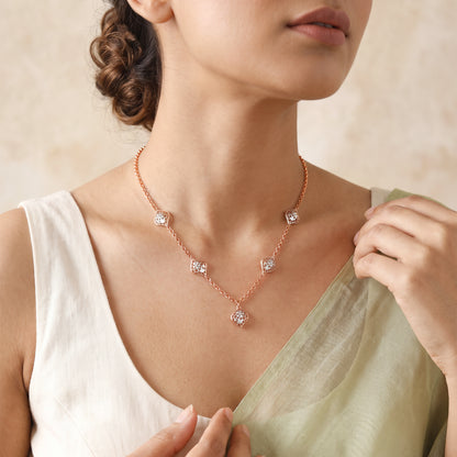 Dual Tone Petal Frame Silver Necklace