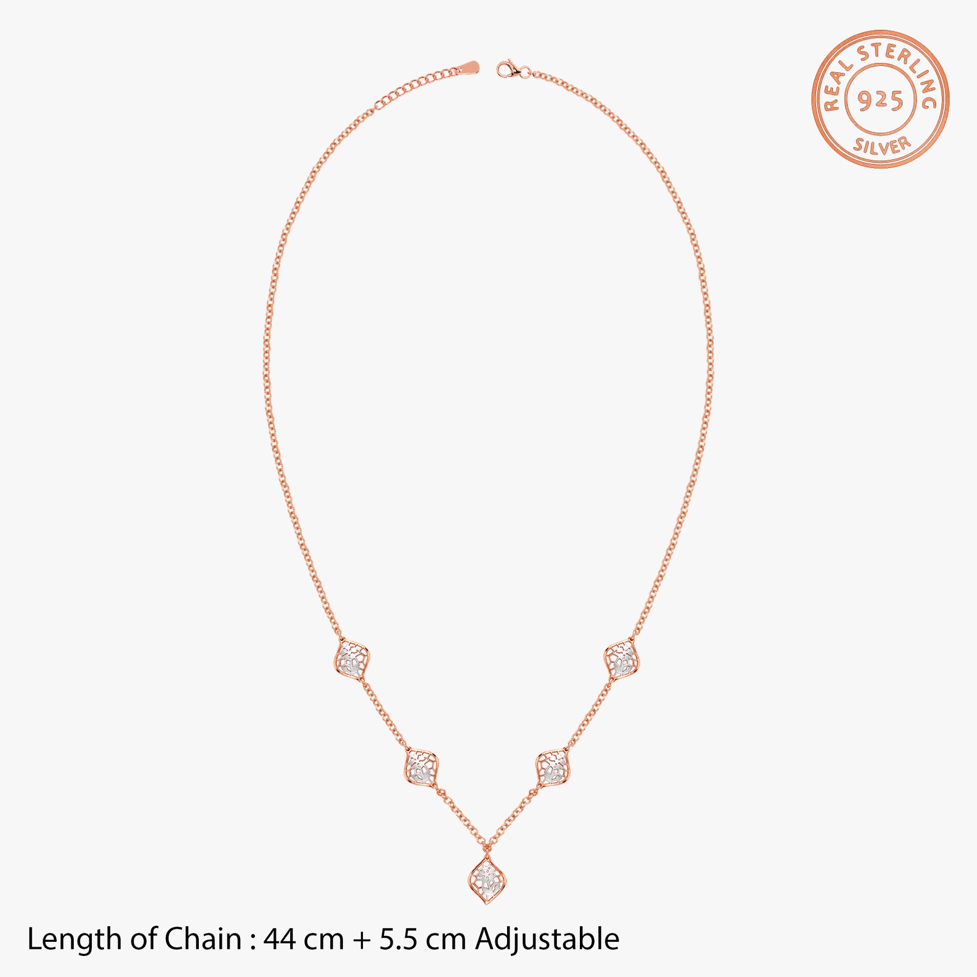 Dual Tone Petal Frame Silver Necklace